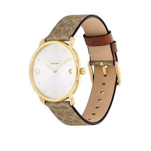 Coach Elliot women’s watch with canvas-leather wristband and gold tone case